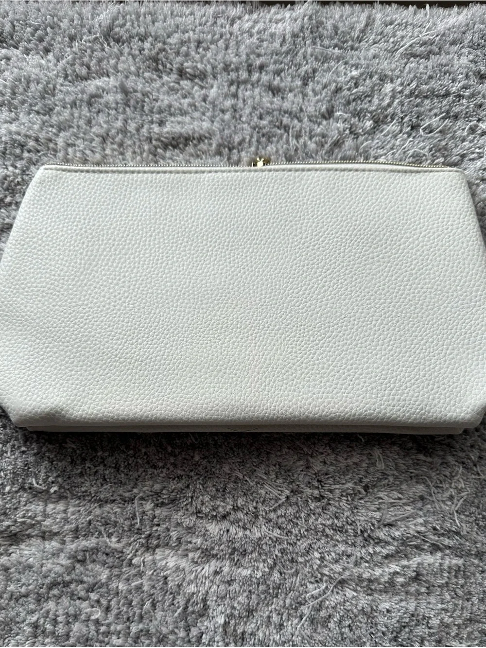 Ralph Lauren Ivory Pebbled Leather Cosmetic Case with Gold Zip